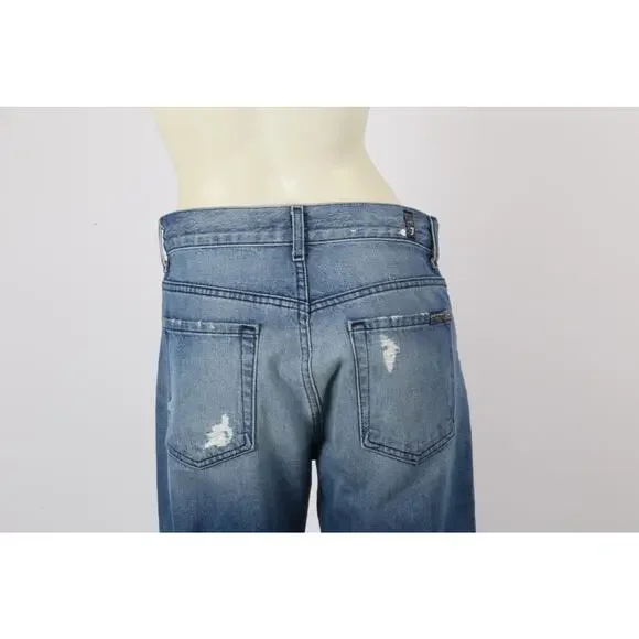 7 FOR ALL MANKIND Blue Denim Ripped Distressed Straight Leg Jeans Pants Size 26